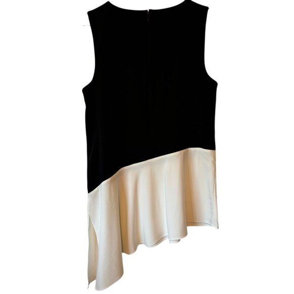 Halogen Black Cream Colorblock Sleeveless Blouse Asymmetrical Hem, Medium - Picture 4 of 4